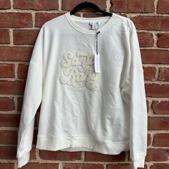 Cupcakes & Cashmere Santa Baby Holiday Fleece Sweatshirt Off White Women’s Large - Picture 1 of 5